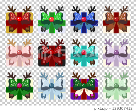 一套 12 件彩色馴鹿禮物，配有絲帶 129307412
