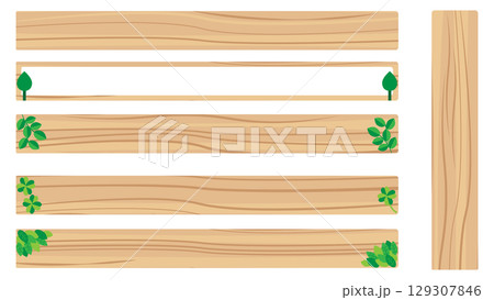 木目背景のナチュラルデザインのテロップベースセット 129307846