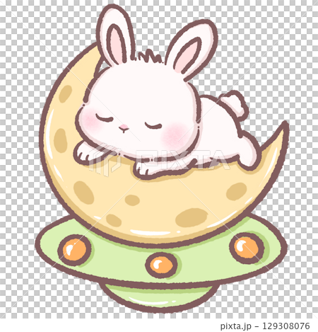 Cute white bunny sleeping on crescent moon sitting on green UFO kawaii alien space rabbit illustration dreamy pastel galaxy fantasy character celestial cartoon aesthetic digital art Cute white bunny sleeping on crescent moon sitting on green UFO kawaii alien space rabbit illustration dreamy pastel galaxy fantasy character celestial cartoon aesthetic digital art 129308076