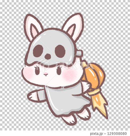 Cute white bunny flying with pumpkin jetpack wearing skull mask and ghost costume kawaii Halloween space rabbit illustration cartoon galaxy fantasy character adorable spooky sci fi digital art Cute white bunny flying with pumpkin jetpack wearing skull mask and ghost costume kawaii Halloween space rabbit illustration cartoon galaxy fantasy character adorable spooky sci fi digital art 129308080