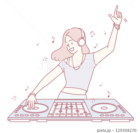 An Energetic DJ is mixing uplifting music that energizes the crowd and atmosphere An Energetic DJ is mixing uplifting music that energizes the crowd and atmosphere 129308270