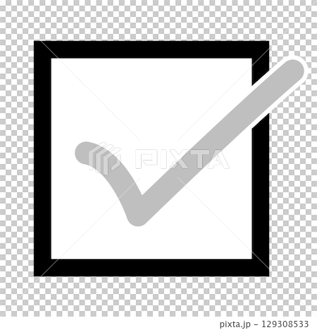 Simple check mark icon (pending/incomplete) with white box 129308533