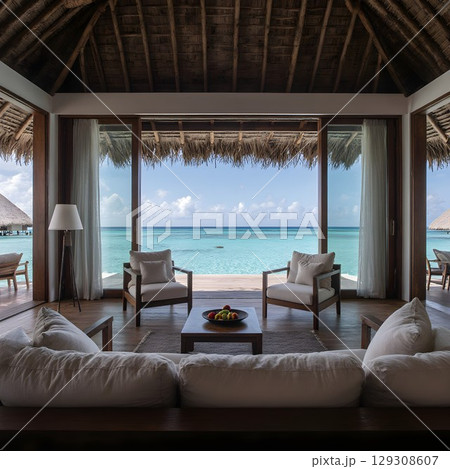 お洒落でラグジュアリーな水上ヴィラ 129308607