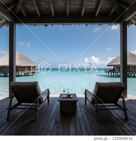 お洒落でラグジュアリーな水上ヴィラ 129308632