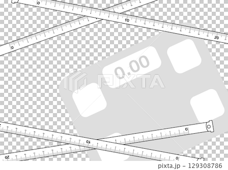 モノクロの重なる巻尺とシンプルな体重計の背景 129308786