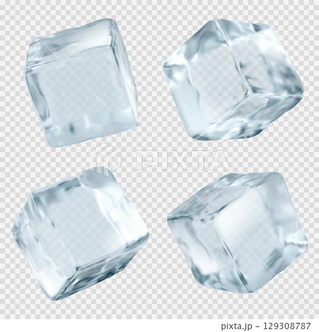 Transparent ice cubes with crystal clear surfaces Transparent ice cubes with crystal clear surfaces 129308787