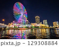 横浜・みなとみらいの夜景と虹色に輝くコスモクロック21 129308884
