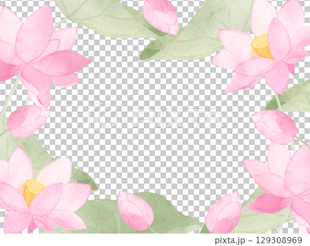 用水彩畫的蓮花框架 用水彩畫的蓮花框架 129308969
