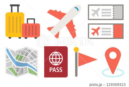 旅行のアイコンイラストセット レッド 旅行のアイコンイラストセット レッド 129309323