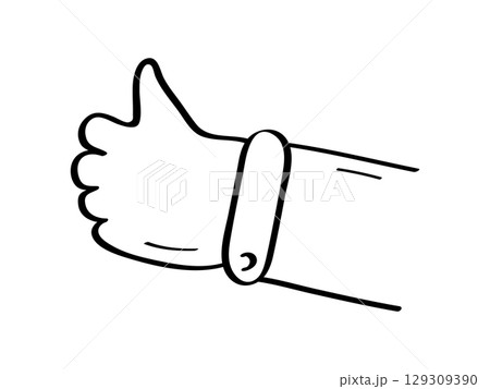 Hand with a thumb up. The finger gesture all right or OK. Vector doodle illustration isolate on a white background. 129309390
