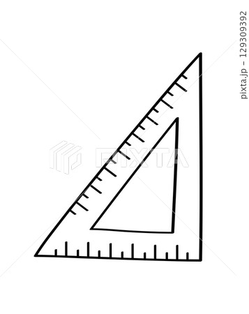 Triangle ruler doodle icon. School supplies. Simple vector symbol used for school or education. Vector illustration isolate on a white background. 129309392