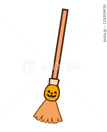 明るいオレンジのジャック・オー・ランタン箒アイコン – かわいくてポップなハロウィンデザイン 明るいオレンジのジャック・オー・ランタン箒アイコン – かわいくてポップなハロウィンデザイン 129309416