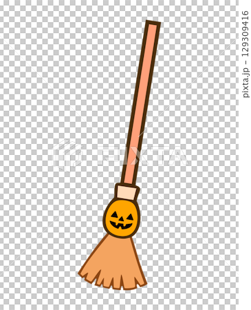明るいオレンジのジャック・オー・ランタン箒アイコン – かわいくてポップなハロウィンデザイン 明るいオレンジのジャック・オー・ランタン箒アイコン – かわいくてポップなハロウィンデザイン 129309416
