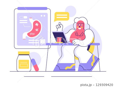 Stomach Health Gastroenterology Vector Illustration Featuring Abdominal Pain and Medical Research for Healthcare in a Flat Style Cartoon Background 129309420