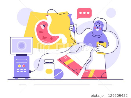 Stomach Health Gastroenterology Vector Illustration Featuring Abdominal Pain and Medical Research for Healthcare in a Flat Style Cartoon Background 129309422