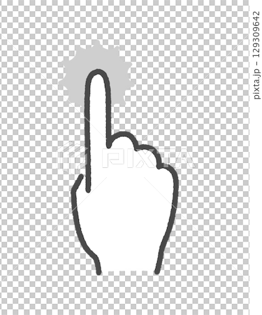 Hand-drawn icon of a hand with a raised index finger, tapping or touching - image of pressing hard, clicking, highlighting or recommending 129309642