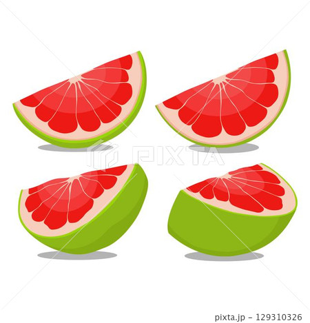 Vector illustration green and yellow pomelo in cartoon flat style. Pomelo orange tropical fruit isolated on white background, fresh food for diet, agricultural product, gardening farm 129310326