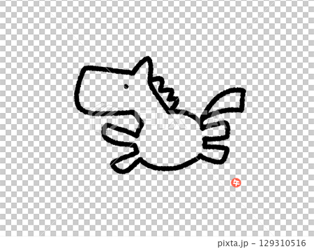 手繪可愛單色線條畫奔跑的馬 2026 年新年材料，馬年郵票 129310516