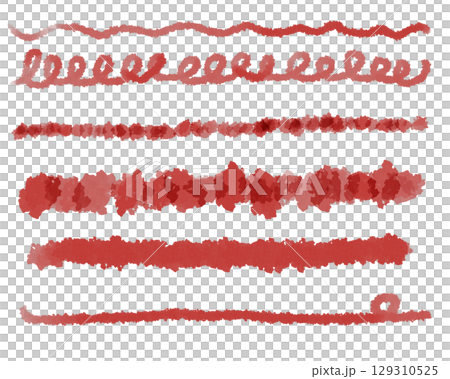 クレヨンで描いた手描きのラインセット 赤 クレヨンで描いた手描きのラインセット 赤 129310525