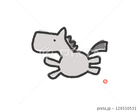 手描きのかわいい走るグレーの馬 2026年 正月素材・午年判子のイラスト