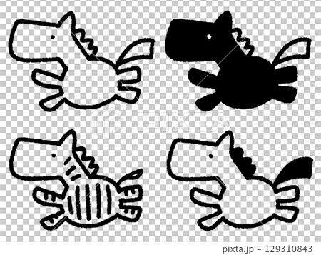 手描きのかわいい線画の走る4匹の馬のセット 2026 シマウマ・黒馬・白馬 手描きのかわいい線画の走る4匹の馬のセット 2026 シマウマ・黒馬・白馬 129310843