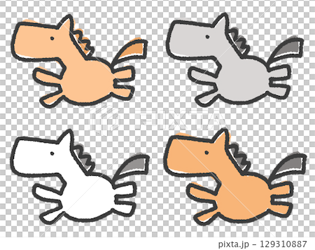 一套四匹可愛的手繪奔跑的馬 2026 年新年材料 - 棕色、白色和灰色 一套四匹可愛的手繪奔跑的馬 2026 年新年材料 - 棕色、白色和灰色 129310887