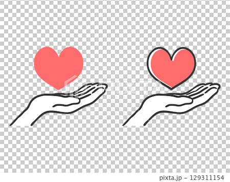 手のひらとハートのイラスト　ベクター 129311154