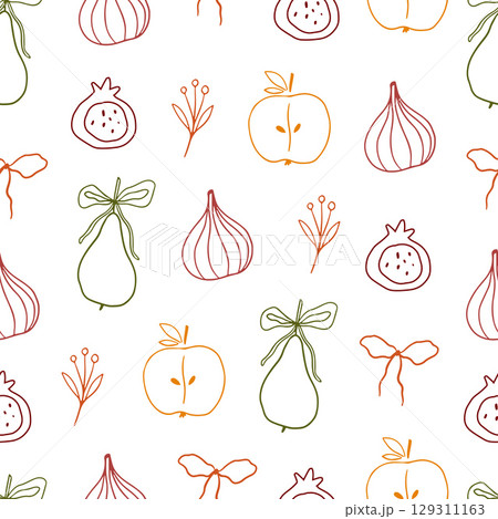 Hand drawn pattern with whimsical fruit Hand drawn pattern with whimsical fruit 129311163