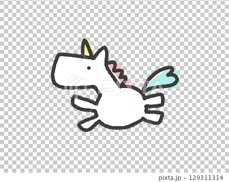 Hand-drawn cute line drawing of a running unicorn 2026 New Year's material Hand-drawn cute line drawing of a running unicorn 2026 New Year's material 129311314