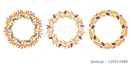 Set of round foliate wreaths with cranberry berries Set of round foliate wreaths with cranberry berries 129311480