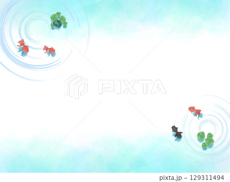 金魚が泳いでいる涼やかな夏イメージの水彩背景イラスト 129311494