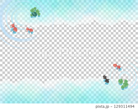 Watercolor background illustration of a cool summer image with goldfish swimming 129311494