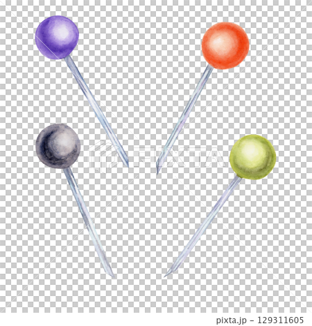 Set of orange, green, purple, and black pins in watercolor illustration. Great for voodoo graphics, Halloween craft scenes, costume designs, and digital planner elements Set of orange, green, purple, and black pins in watercolor illustration. Great for voodoo graphics, Halloween craft scenes, costume designs, and digital planner elements 129311605