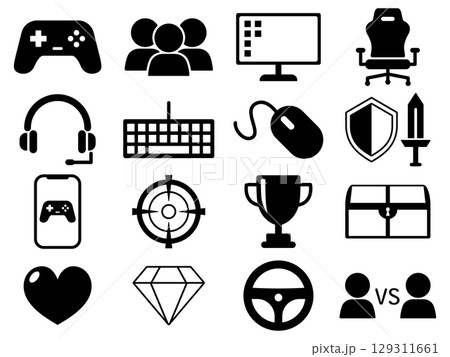 ゲームのアイコン16種セット モノトーン ゲームのアイコン16種セット モノトーン 129311661