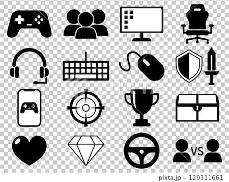 ゲームのアイコン16種セット モノトーン ゲームのアイコン16種セット モノトーン 129311661