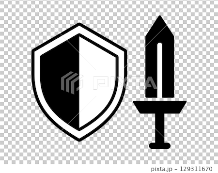 剣と盾のアイコン　モノトーン 129311670
