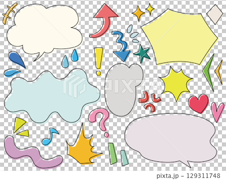 手書きのマンガ風の吹き出しとリアクションアイコンセット(線あり) 手書きのマンガ風の吹き出しとリアクションアイコンセット(線あり) 129311748