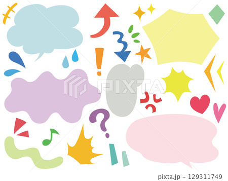 手書きのマンガ風の吹き出しとリアクションアイコンセット 129311749