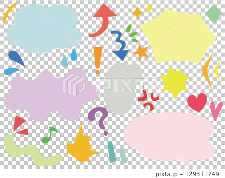手書きのマンガ風の吹き出しとリアクションアイコンセット 129311749
