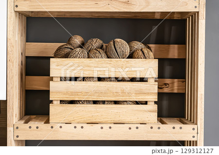 Wooden Box with Dried Seed Pods 129312127
