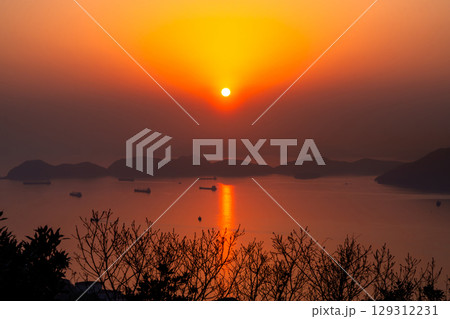 《山口県》瀬戸内海の夕暮れ・周南市太華山山頂の眺望 129312231