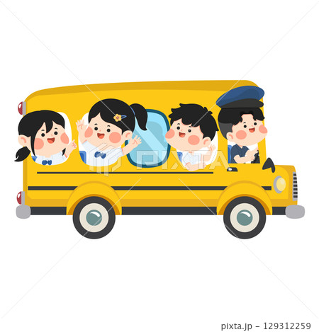 Illustration of Students Riding a School Bus Illustration of Students Riding a School Bus 129312259