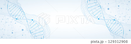 Abstract image of DNA molecule on wireframe wave. Scientific vector background. Abstract image of DNA molecule on wireframe wave. Scientific vector background. 129312908