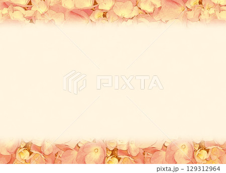 あたたかみのあるオレンジのあじさいフレーム（背景・テクスチャ素材） 129312964