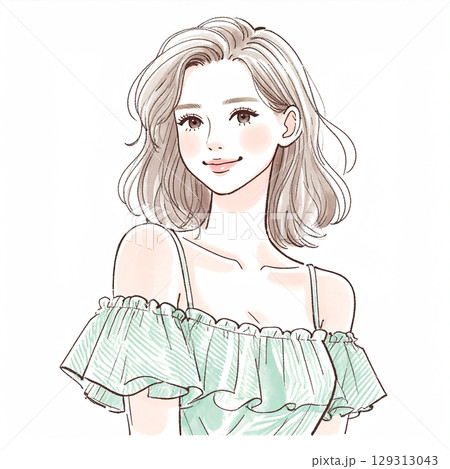 おしゃれな女性イラスト素材 129313043