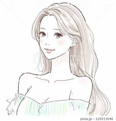 おしゃれな女性イラスト素材 129313046