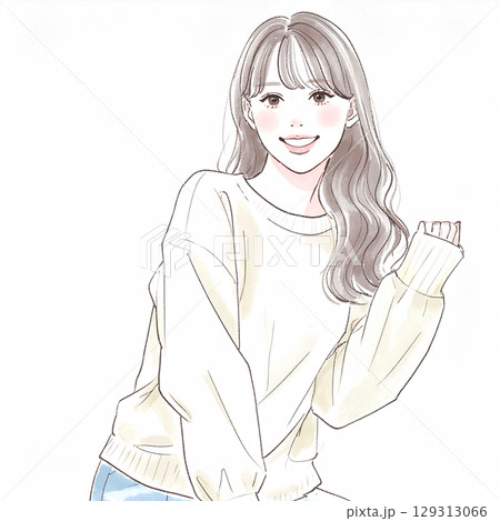 おしゃれな女性イラスト素材 129313066