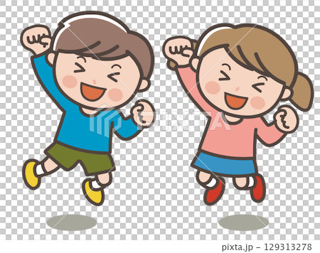 Illustration of children jumping energetically 129313278