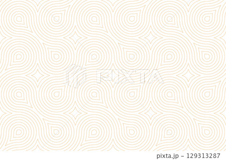 The geometric pattern with wavy lines. Seamless vector background. White and golden texture. Simple lattice graphic design 129313287