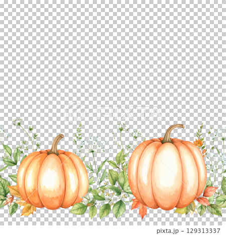 Orange Halloween pumpkin with fall leaves isolated on white background Orange Halloween pumpkin with fall leaves isolated on white background 129313337